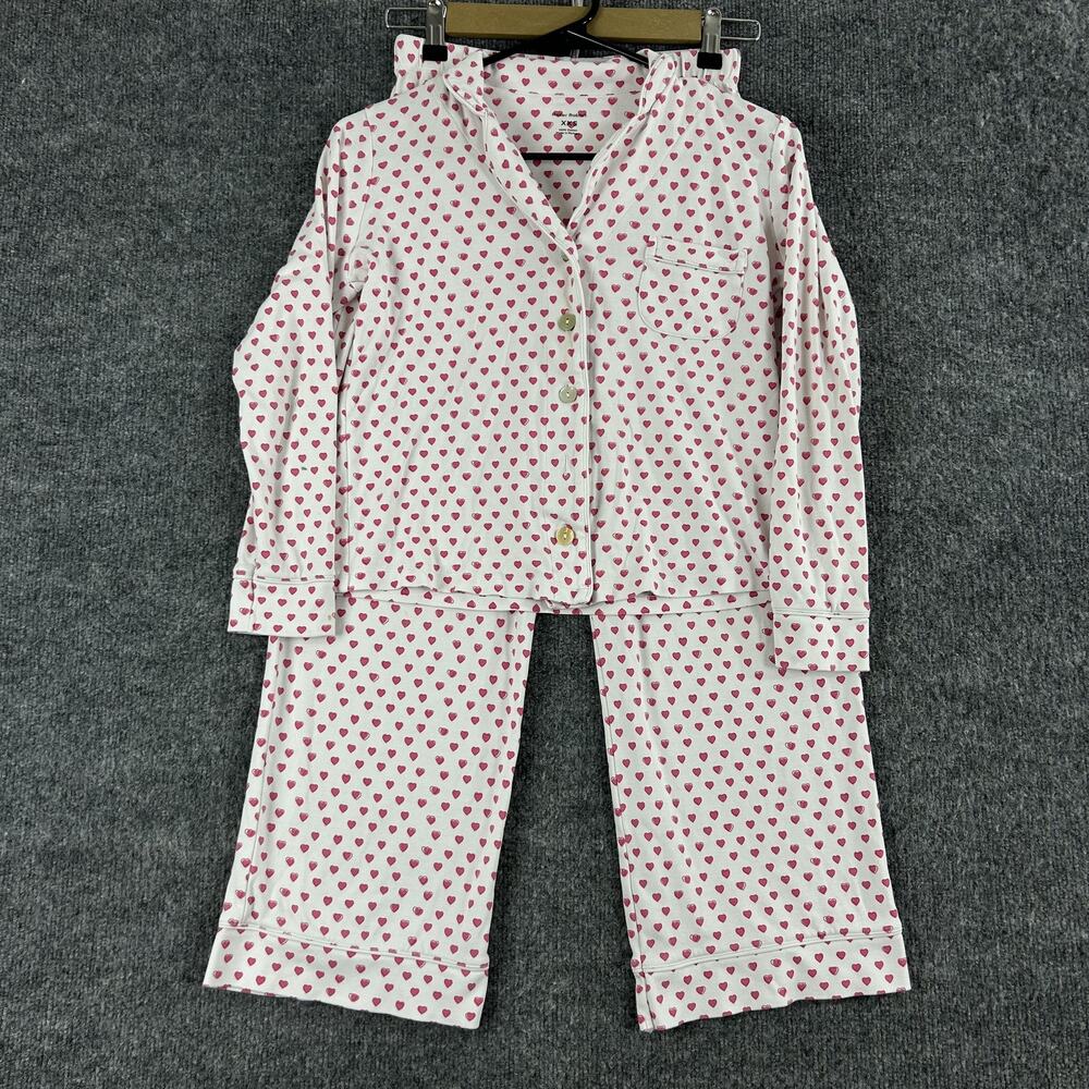Roller Rabbit Pajama Set XXS Heart Print Capri White Cotton Lounge Cozy Romantic